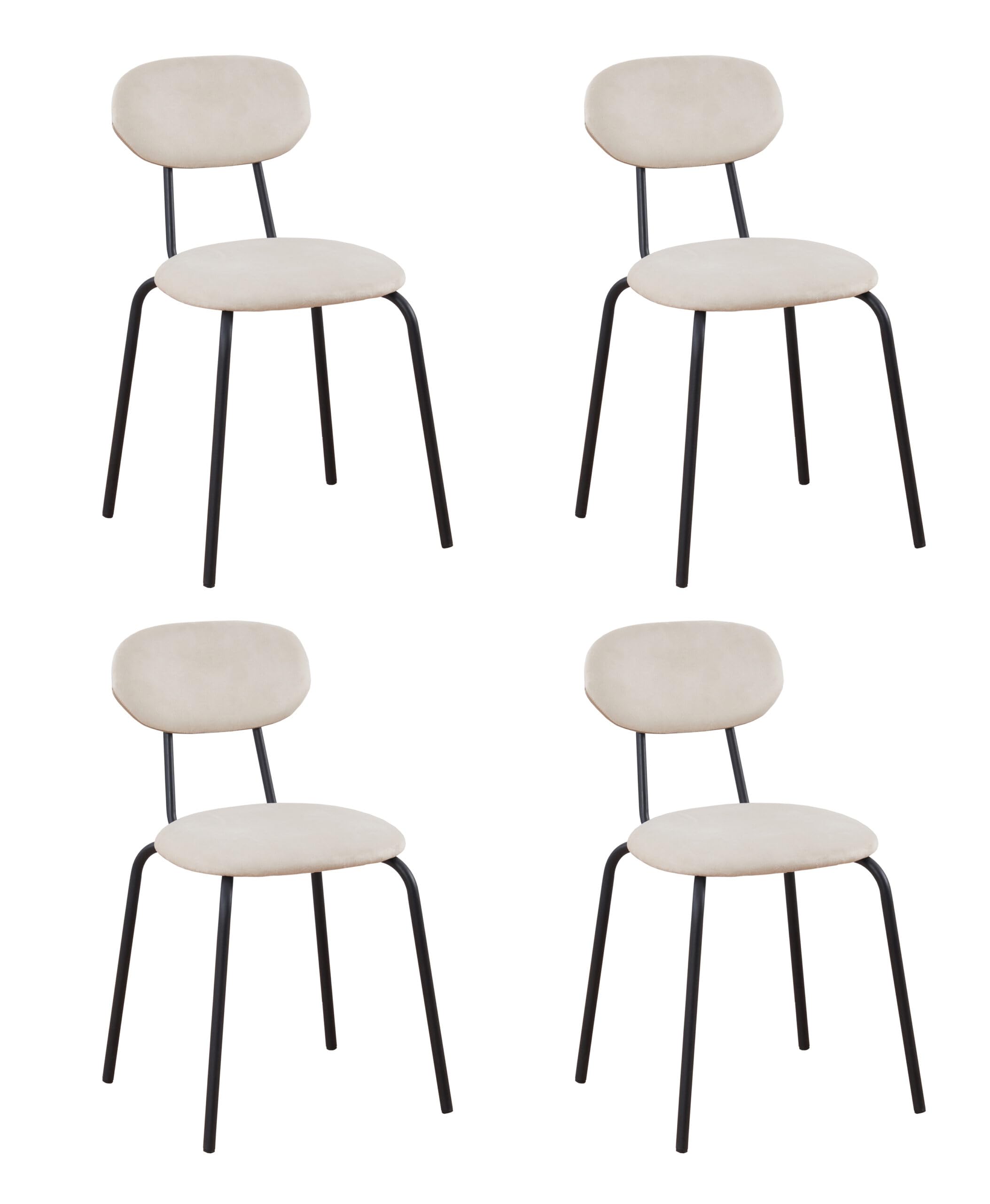 Lot de 4 Chaises Salle à Manger Velours Beige - Chaises Salle Manger Empilables & Chaise Métal - Idéal Fauteuil Salon, Chaise Coiffeuse