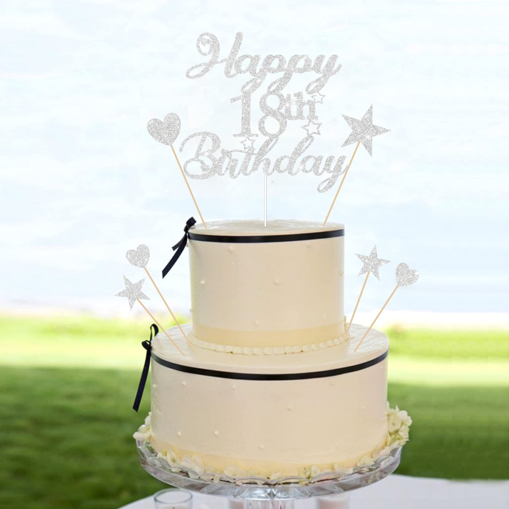 Happy 18th Birthday Cake Topper Set 18th Birthday Cake Topper con cuore stella Cupcake topper topper Glitter torta decorazione per feste di compleanno - 9 pezzi (argento