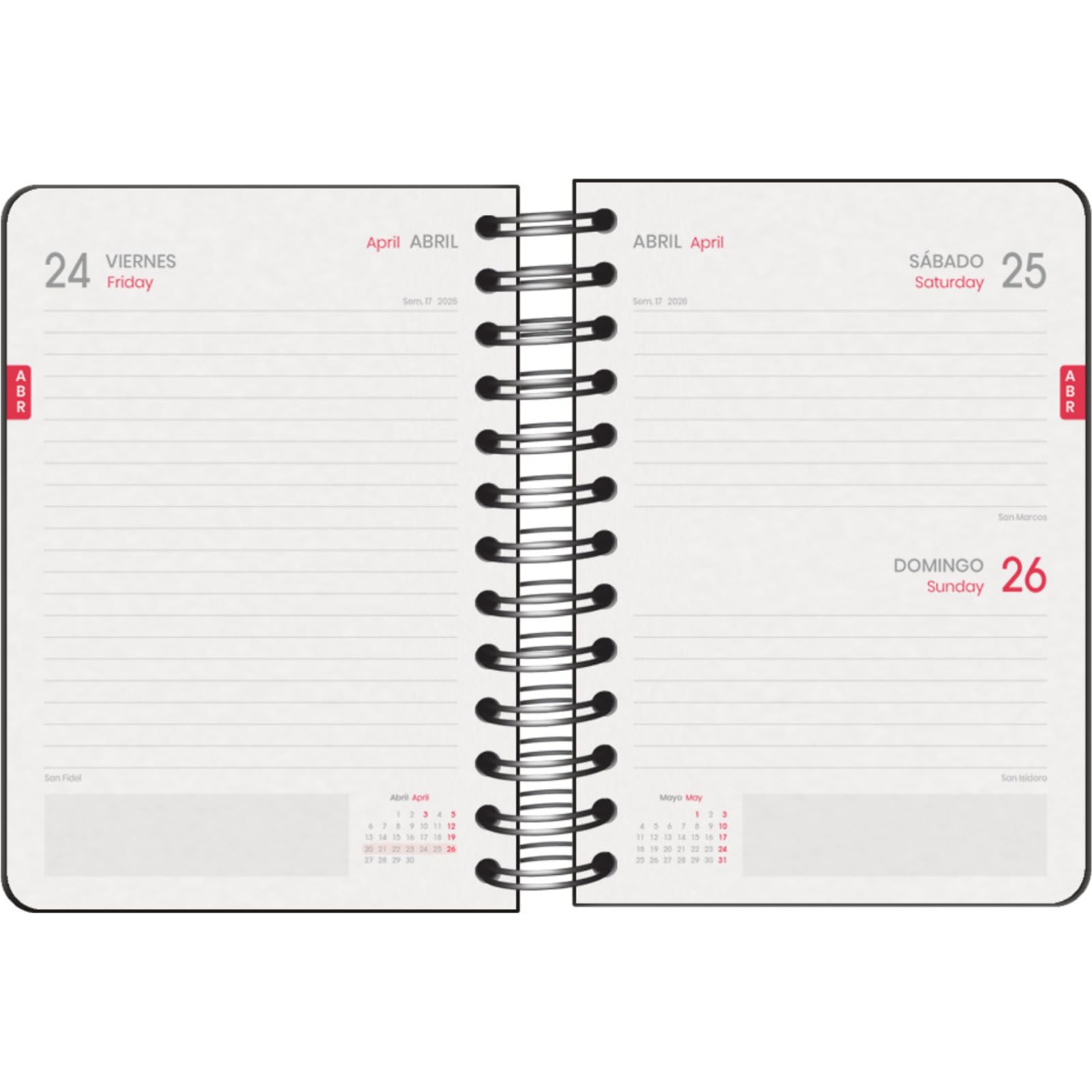 Dohe, School Planner 2025 2026, Day per Page, A6 Size (12x17 cm), Spanish and English, Double Spiral Binding and Elastic Band - Image 2