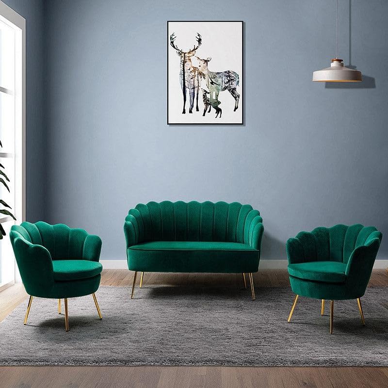 3-Piece Scalloped Velvet Living Room Set (Green)-image-32