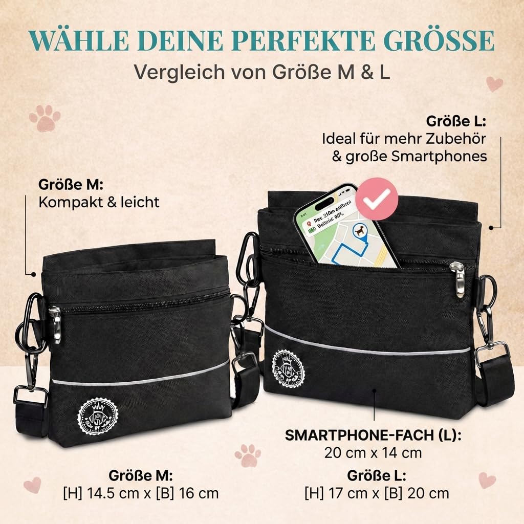 HUND IST KÖNIG Leckerlietasche für Hunde mit Einhand-Magnet-Verschluss, 2 Zip-Fächer, herausnehmbare Innentasche, Leckerlibeutel für Hunde fürs Gassi & Hundetraining, inkl. Trainings-eBook