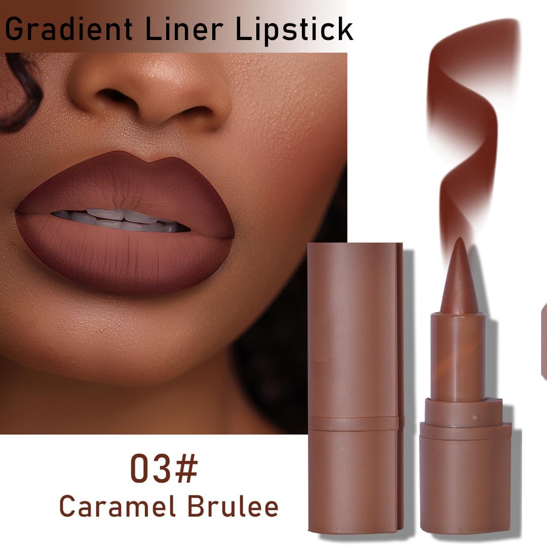 6PCS/Set 2-in-1 Gradient Lip Liner & Lipstick Lip Combo Set, Velvety Nude Lipliner Lipstick Ombre Effect, Long-Lasting - Image 3