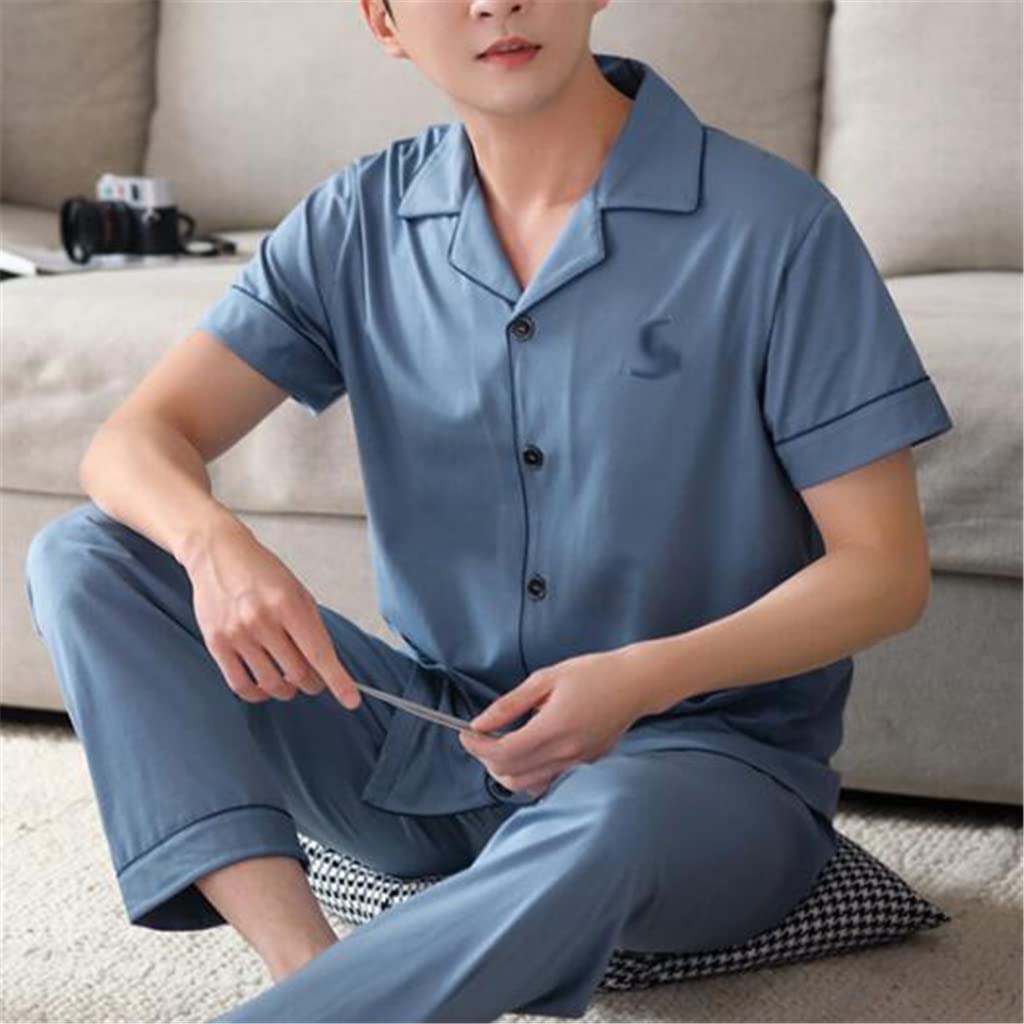 RWRAPS Modale kurzärmelige Hosen-Pyjama-Herren-Sommer-dünne Sommer-Herren-Cardigan-Anzug aus Eisseide (Farbe: A, Größe: XXXXL-Code) (A XXXXL-Code)