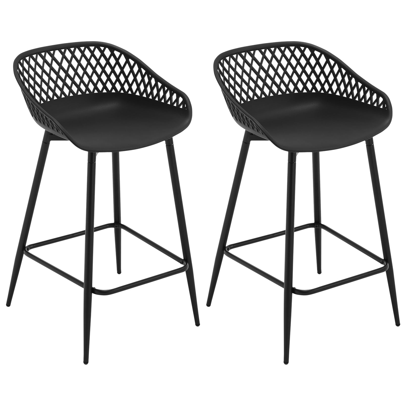 WOLTU Juego de 2 Taburetes de Bar, Sillas Comedor con Respaldo, Taburetes de Barra Isla, Asiento de PP Duradero, Patas de Metal, Negro