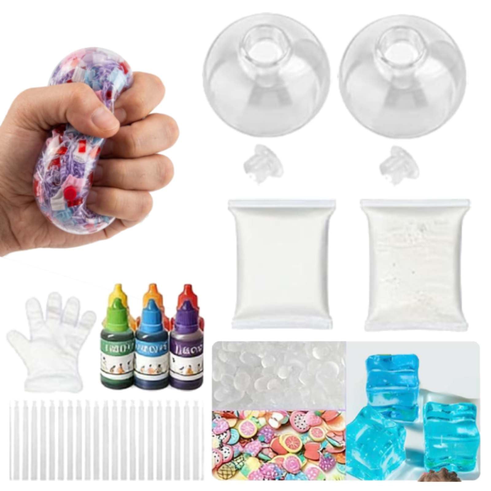 DIY Stress Ball Making Kit, Squishie-s Stress Ball Skin with Lid and Glue, Handmade Silicone Decompression Balls Set for Sensory Relief and Anxiety, Homemade Fidget to-y Kit for Adults (Option C)