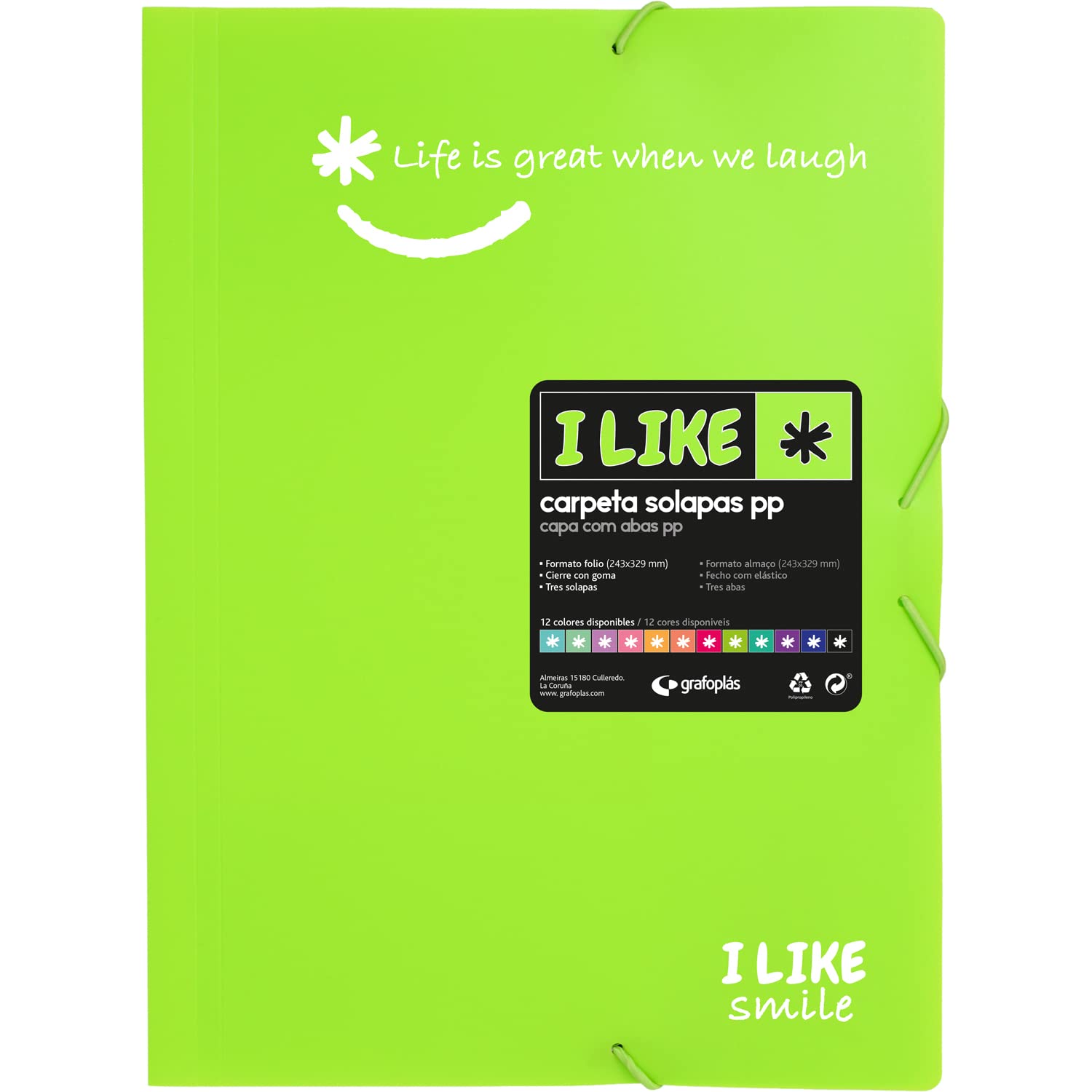 Grafoplás 4800821 Folder with Rubber and Three Flaps, Green, Folio, Polypropylene, Like