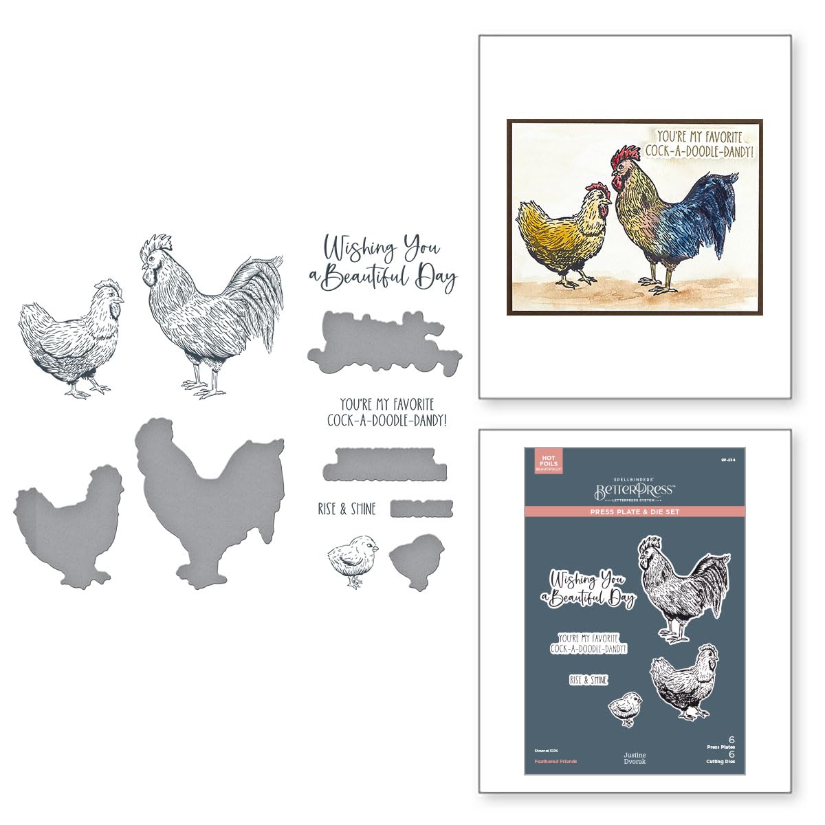 Spellbinders Feathered Friends BetterPress Plate & Die Set from The Justine's Farm Collection by Justine Dvorak