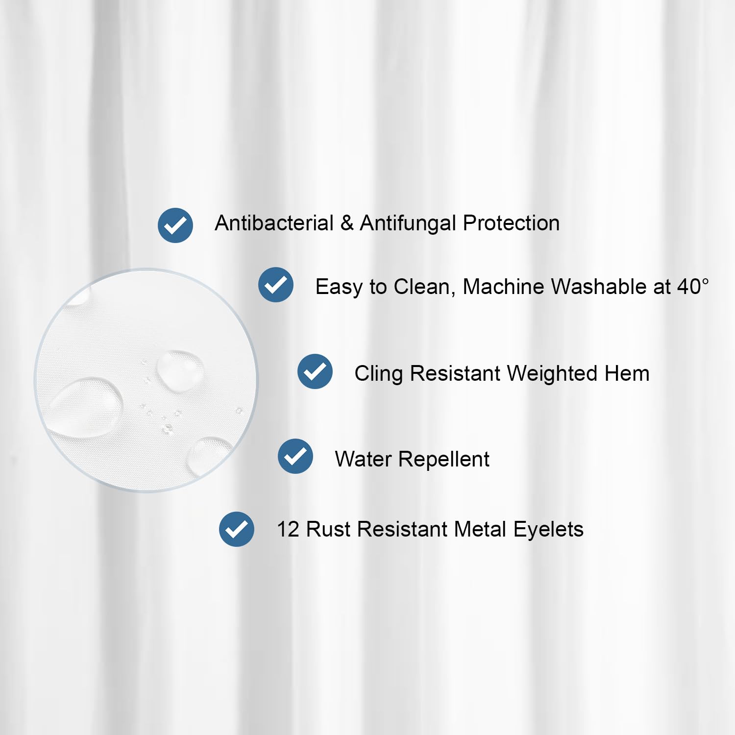 Arctic Hayes Fabric Shower Curtain, W180xH180cm, 71x71 inches, Machine Washable, White, W 70.9" x L 70.9" (1 Panels) - Image 3
