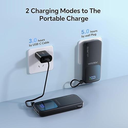 Miniatura 4 de Cargador portátil, 12000mAh 22.5W USB C Cargador de energía de carga rápida con cables integrados y enchufe de pared de CA