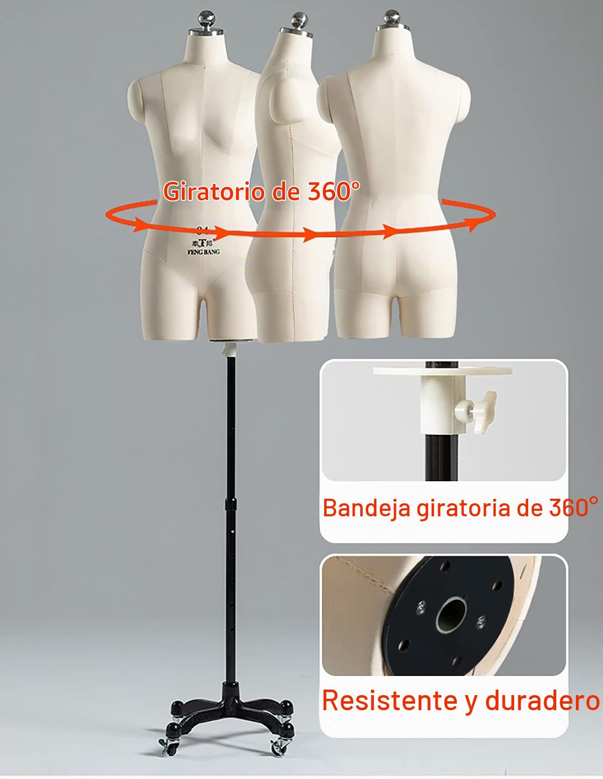 Maniqui Costura Mujer Modista Maniquí de costura con ruedas,Mujer Forma de vestido de espuma de poliestireno Altura ajustable,para la exhibición del vestido de boda de la joyería de las prendas de ves