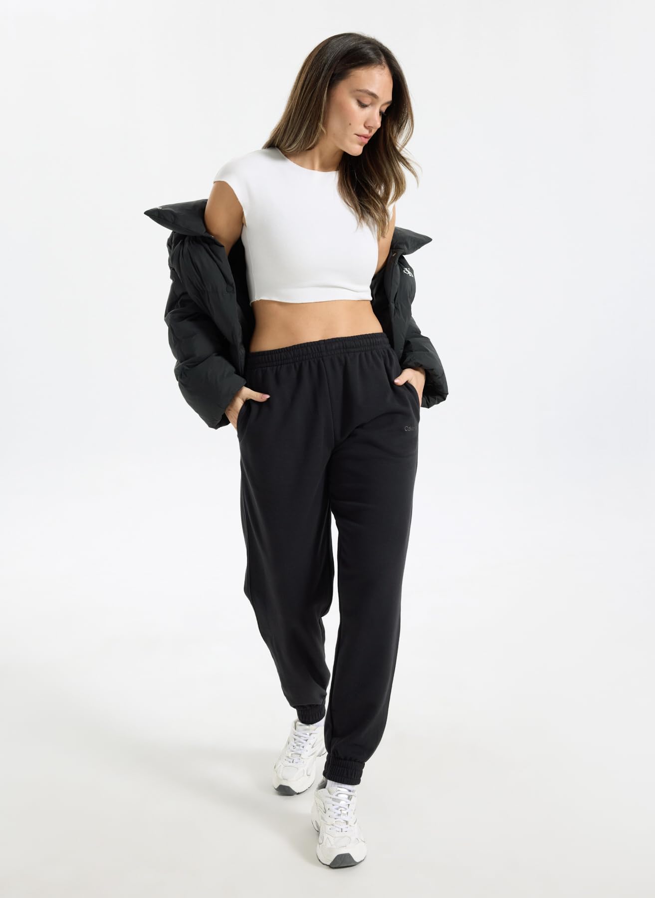 Calvin Klein Women's Jogging Bottoms with Logo, Black (Black), L