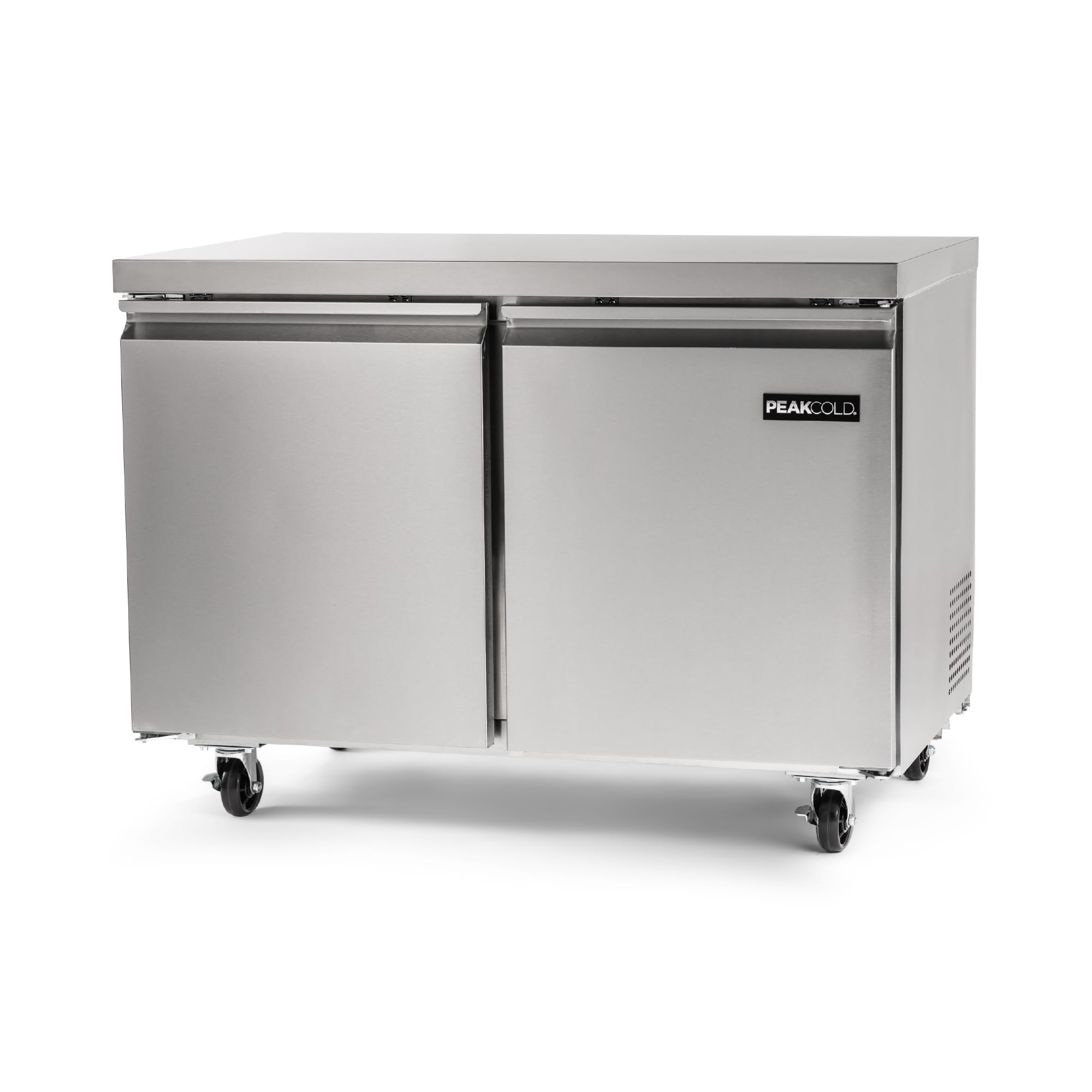 PEAKCOLD Double Door Work Top Commercial Refrigerator 11.2 Cubic Ft, 47.2" Wide Stainless Steel Reach-In Commercial Refrigerator - Freestanding, Heavy Duty, Undercounter Industrial Fridge