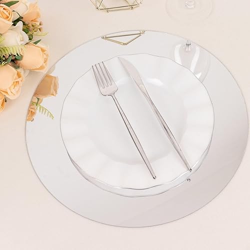 Efavormart - Paquete de 10 platos de plástico con espejo plateado para colocar la mesa, 13 pulgadas, ligeros, redondos, decorativos, para platos de