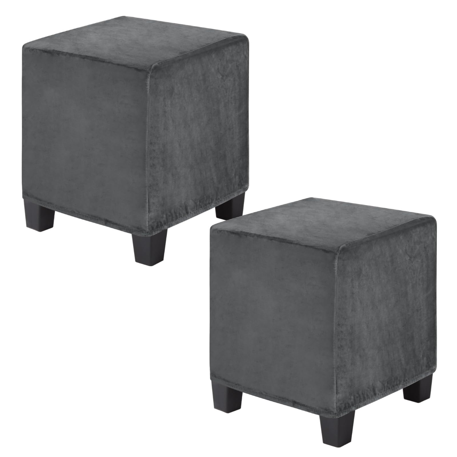 M METERXITY 2-Pack Square Ottoman Cover, (15-18) x(13-18) x(13-18) Inch Stretchable Velvet Fabric Ottoman Slipcover Footstool Foot Rest Protector with Elastic Bottom[Dark Gray]