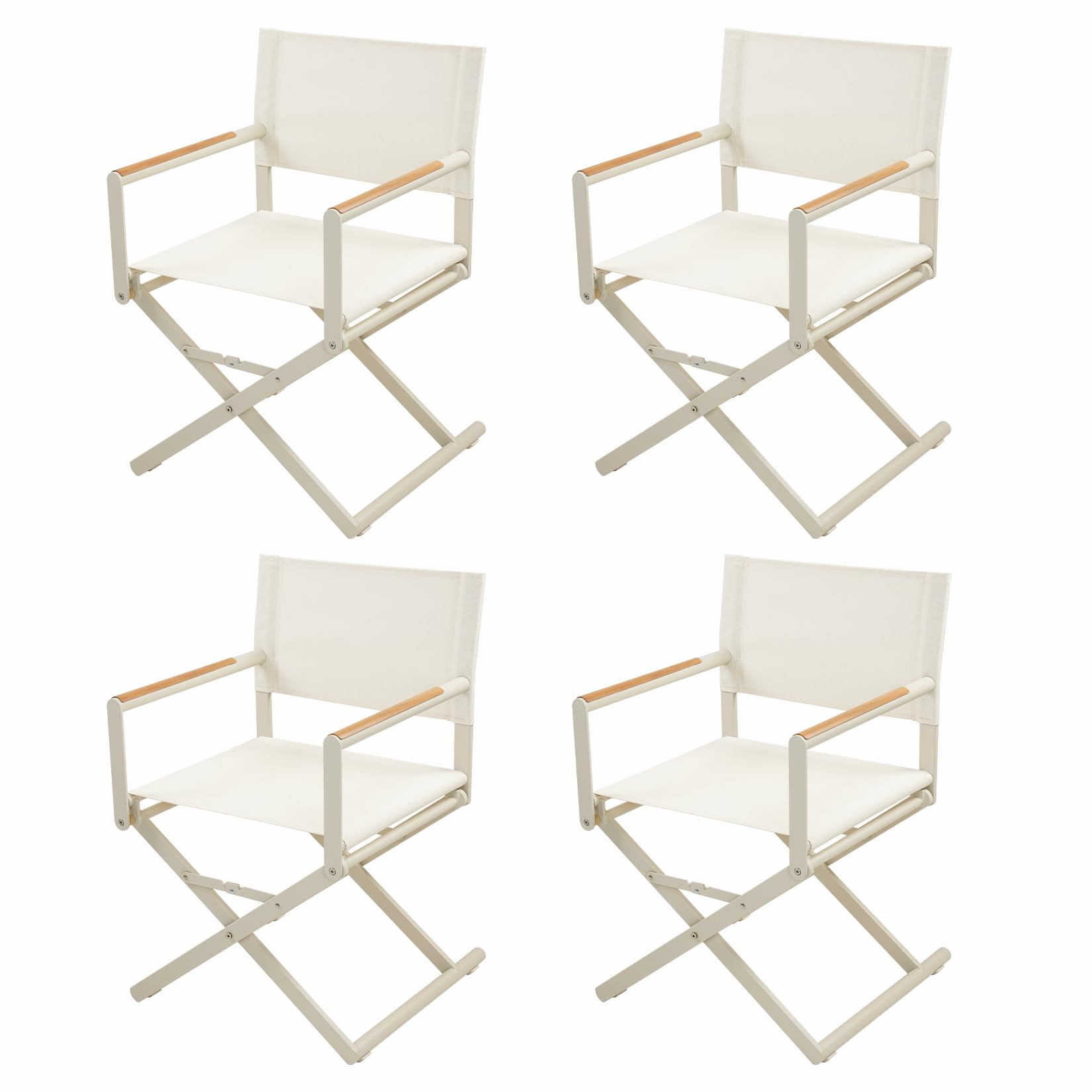 Grand patio Extra-Wide 4-Pack Directors Chairs, Folding Dining Chair Set of 4 with Sling and Woodgrain Armrests, Outdoor, Apricot