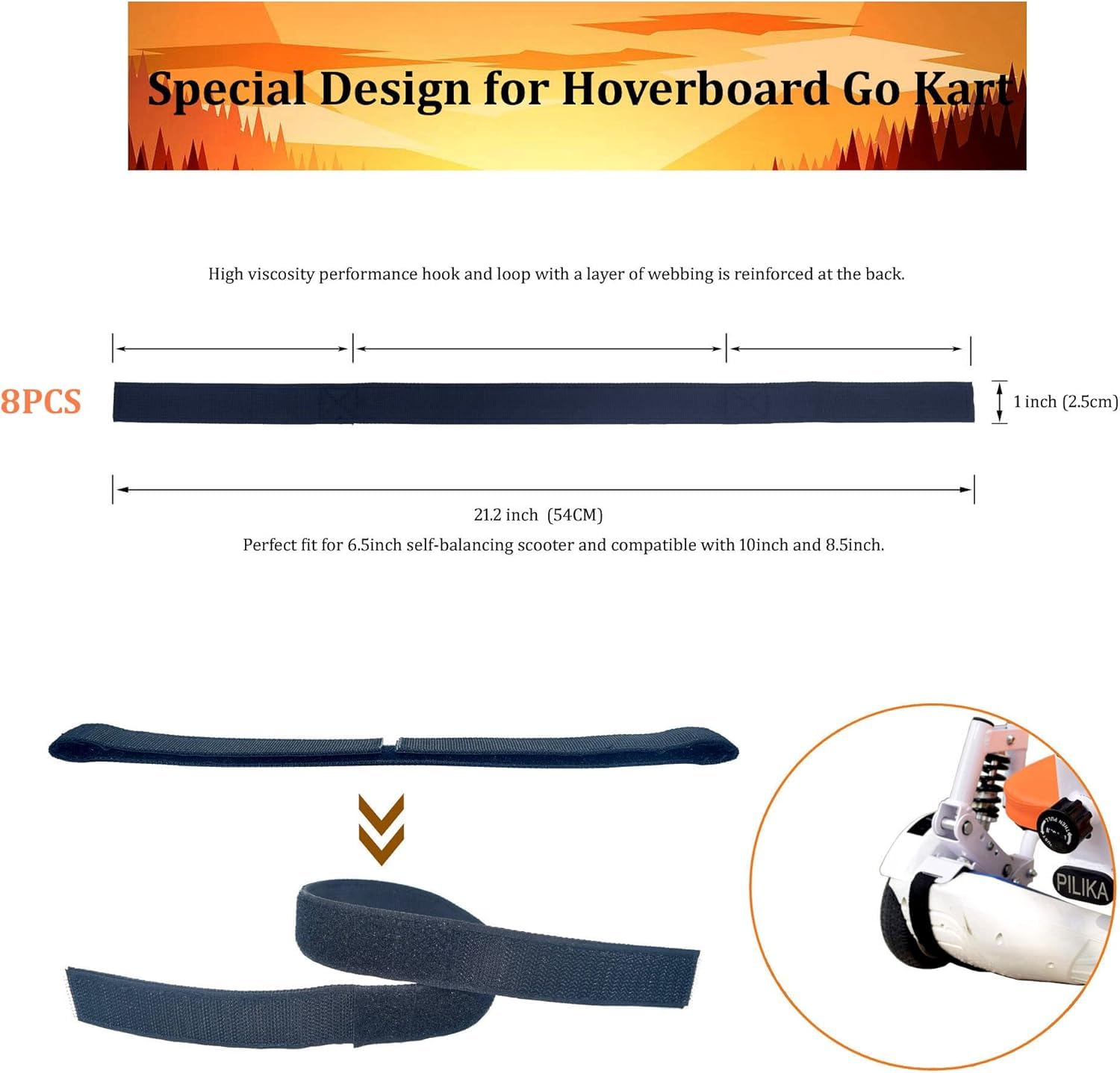 2 Cinghie Di Fissaggio Ricambio Per Hoverkart Go Kart Per Segway E Scooter Balance - Nero, 49cm X 2.5cm
