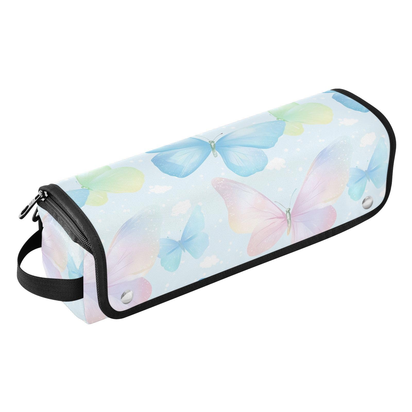 Butterfly Sky Blue Hair Tools Bag for Straightener Flat Iron Curling Iron Hair Dryer& Styling Accessories Tools Travel Organizer for Women Heat Resistant Mat 2-in-1 Design-image-14