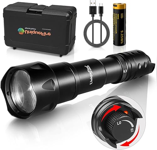 Miniatura 4 de UniqueFire Linterna roja LED 2002D para caza nocturna, lente Fresnel con zoom y luz roja depredadora recargable con interruptor de atenuación rápida