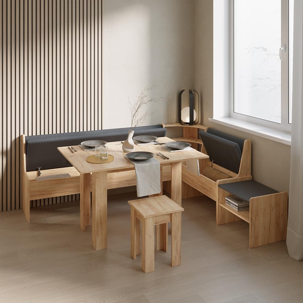 Livinity Groupe de banquettes d'angle Tiberio, Chêne doré, 210x120cm