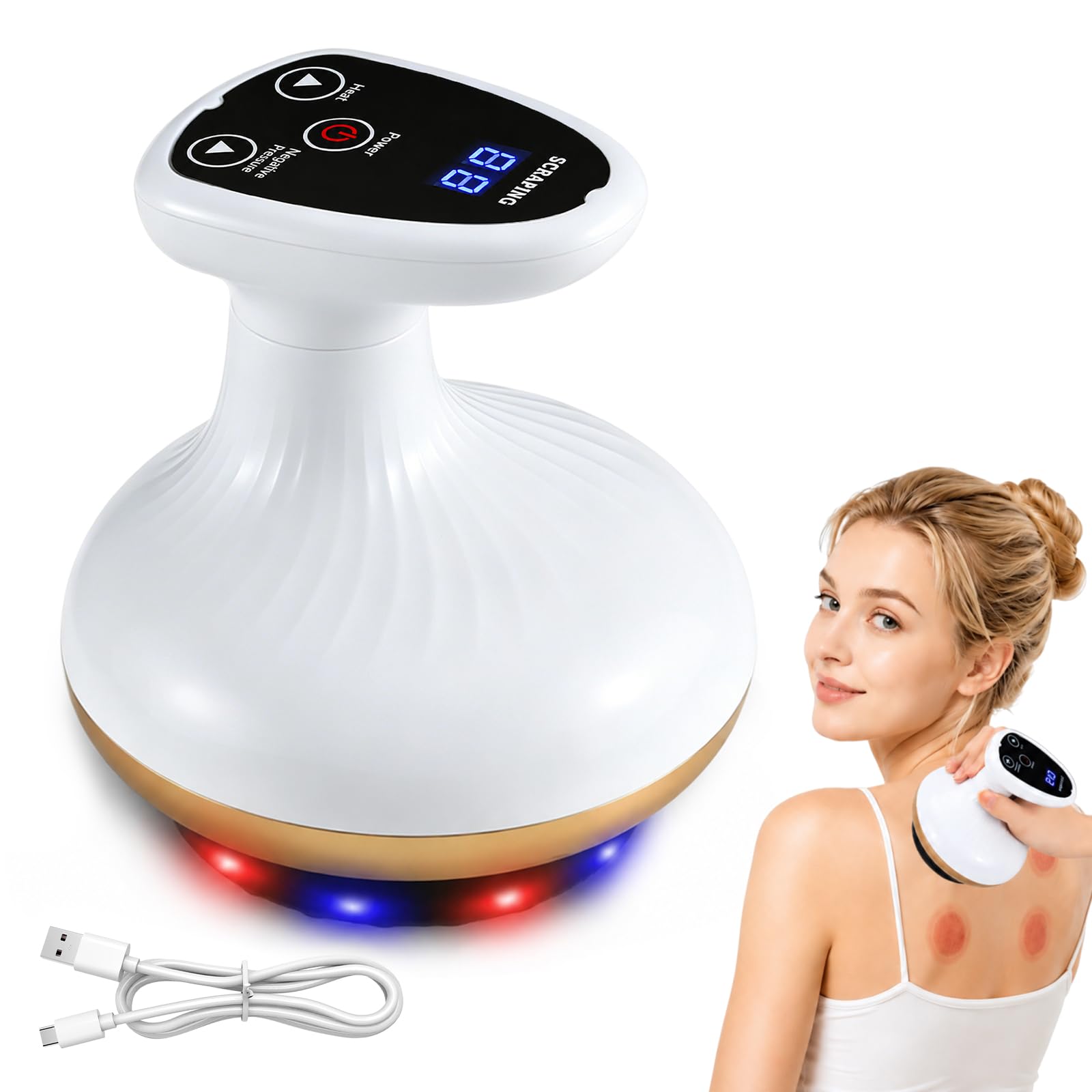 4en1 Masajeador GuaSha Anti Celulítico Eléctrico,Maquina Celulitis | con Luz Roja y Calor,Reduce la Apariencia de Celulitis,para Drenaje Linfático,Reafirmación de la Piel,Circulación Sanguínea