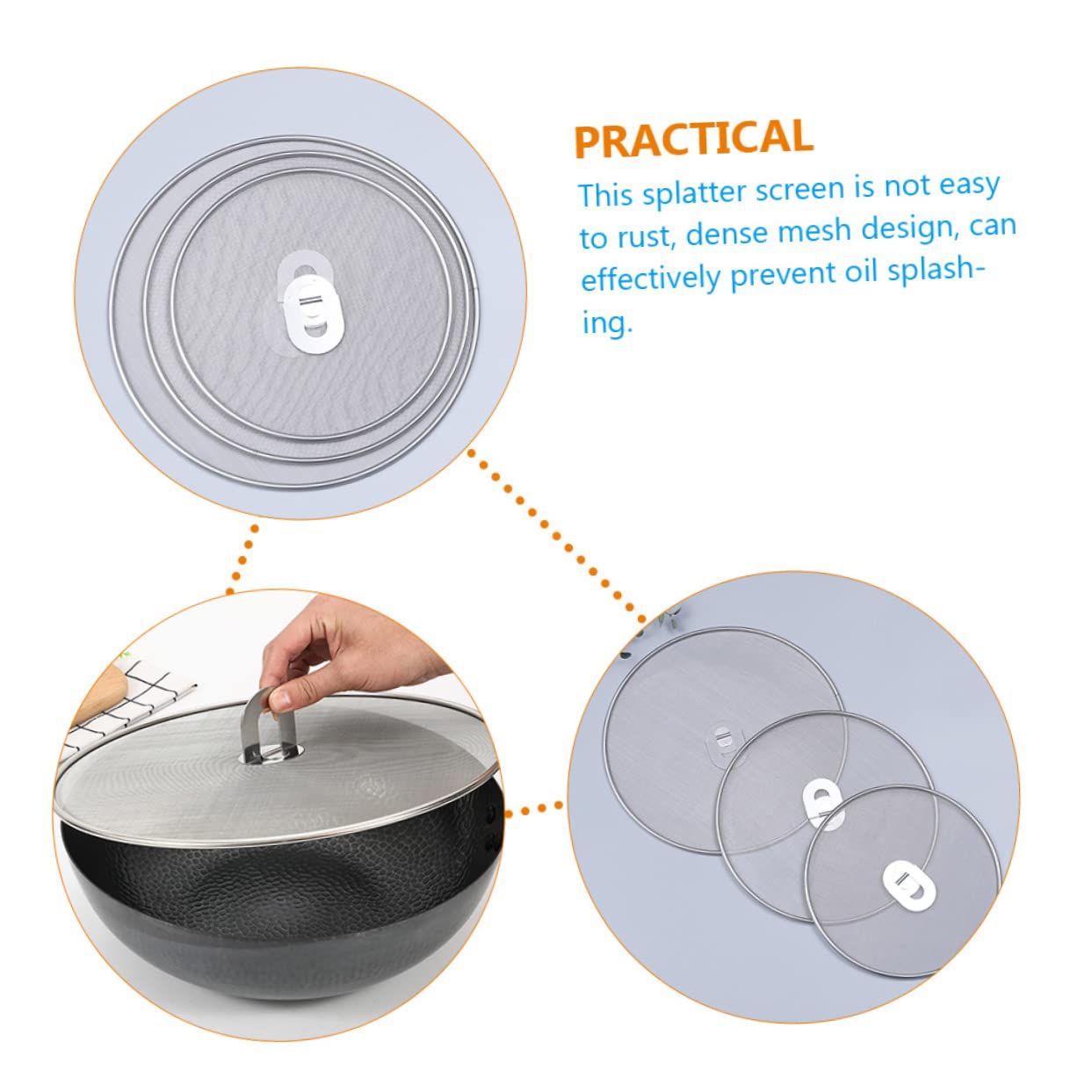 BRIGHTFUFU 3pcs Stainless Steel Grease Splatter Screens Oil Catcher Mesh Shields for Frying Pan Keeps Kitchen Clean and Prevents Burns