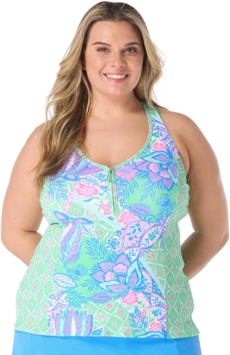 Beach House Erinna Racerback Zip Front Tankini Top — Athletic UPF 50+ V-Neck Swim Top