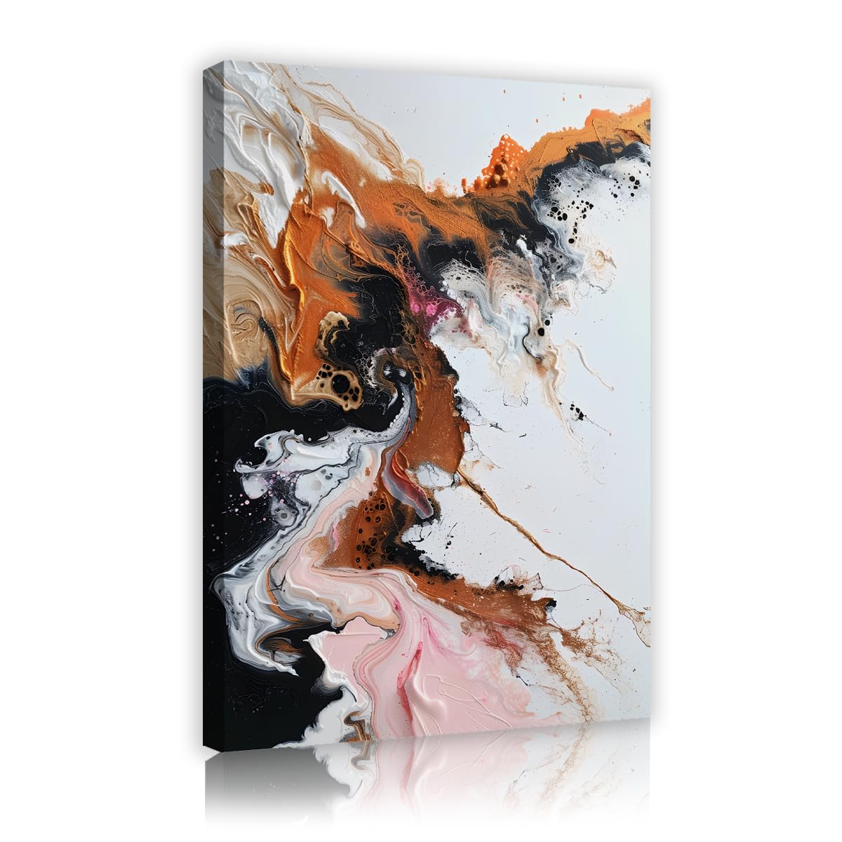 TOANGWALL Modern Marble Canvas Wall Art Fluid Orange Gold Abstract Poster Luxury Large Framed Painting Textured Mural Pictures For Living Room Office Decor 75x115cm