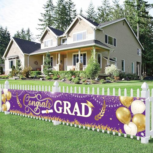 Image of Graduation Decorations 2026 | Purple and Gold Congrats Grad Banner - 120x20 Inch | Purple and Gold Graduation Yard Banner for Outdoor | Graduation Party Decorations 2026 | KatchOn