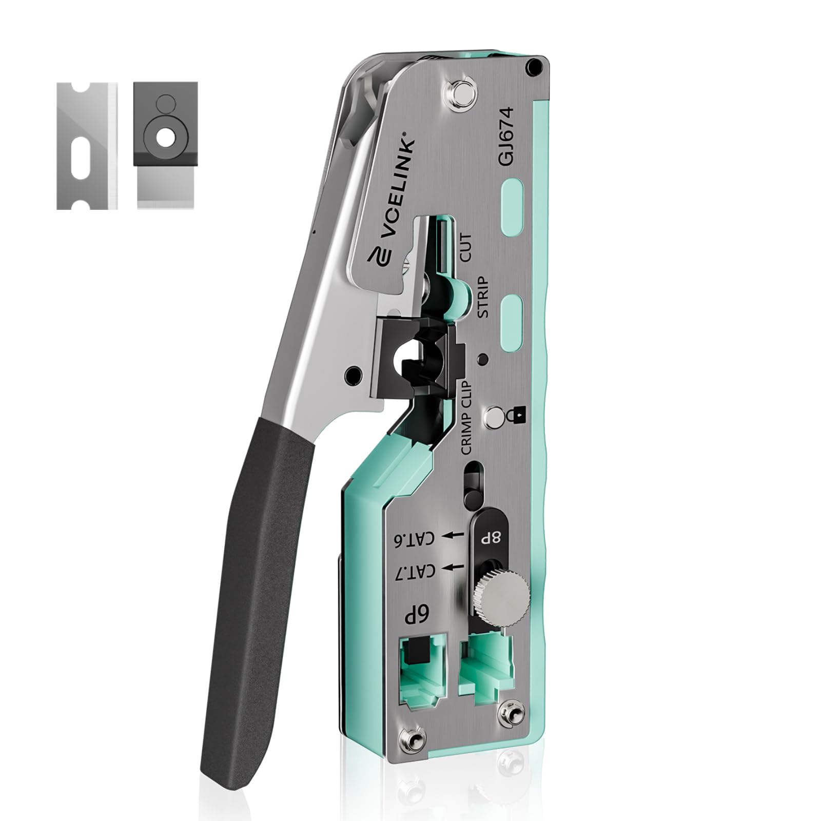 VCELINK Upgraded Stainless Pass Through RJ45 Crimp Tool with A manually Adjustable knob