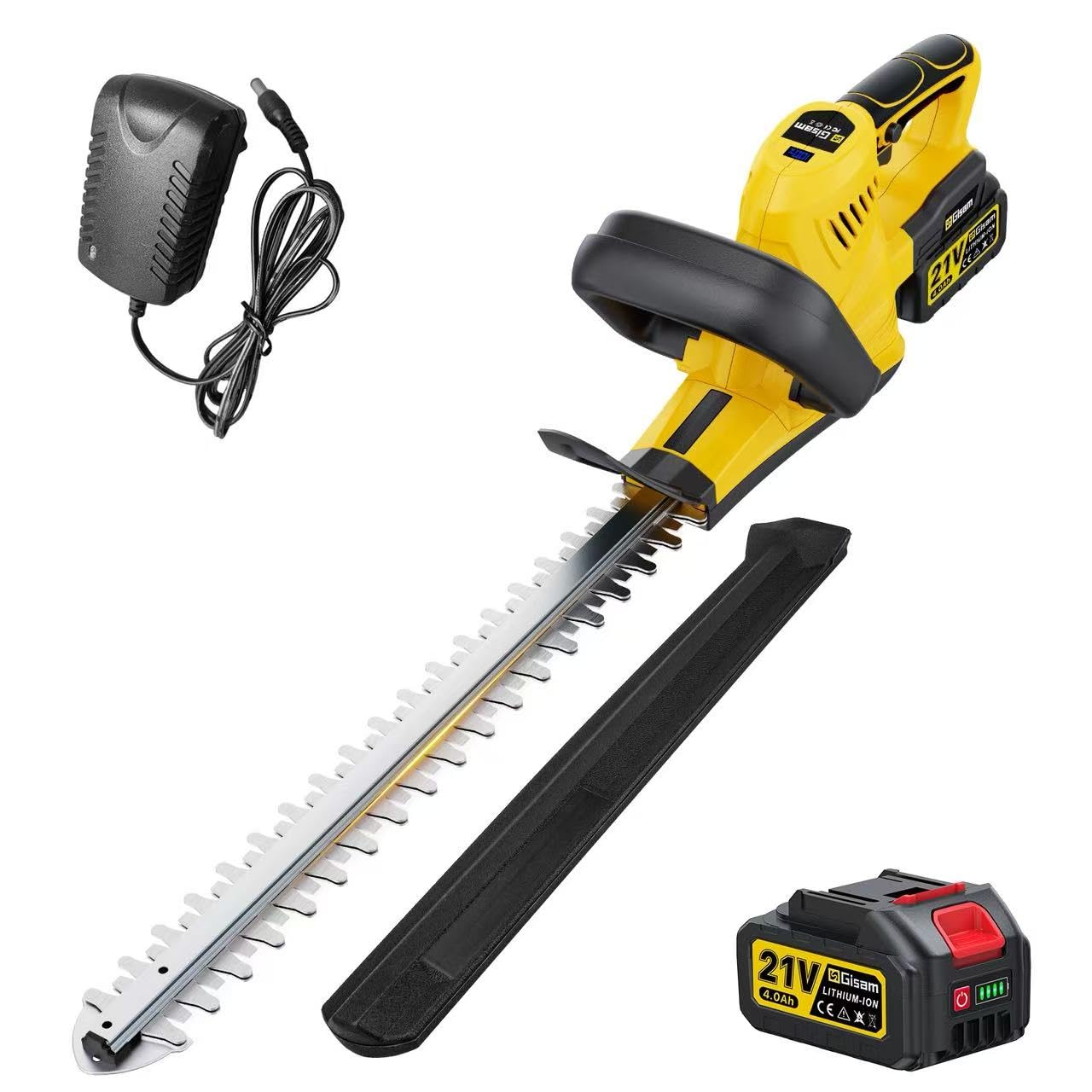Cortasetos inalámbrico de 53 cm, compatible con batería Makita de 18 V, cortasetos sin escobillas con 4,0 Ah y cargador rápido, capacidad de corte de 15 mm, batería para setos, arbustos y cuidado del