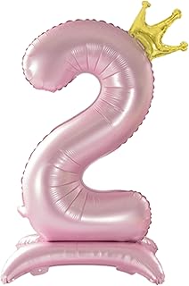 Tellpet Crown Pink Number 2 Balloon with Base For Girls 2nd Birthday Party Decoration