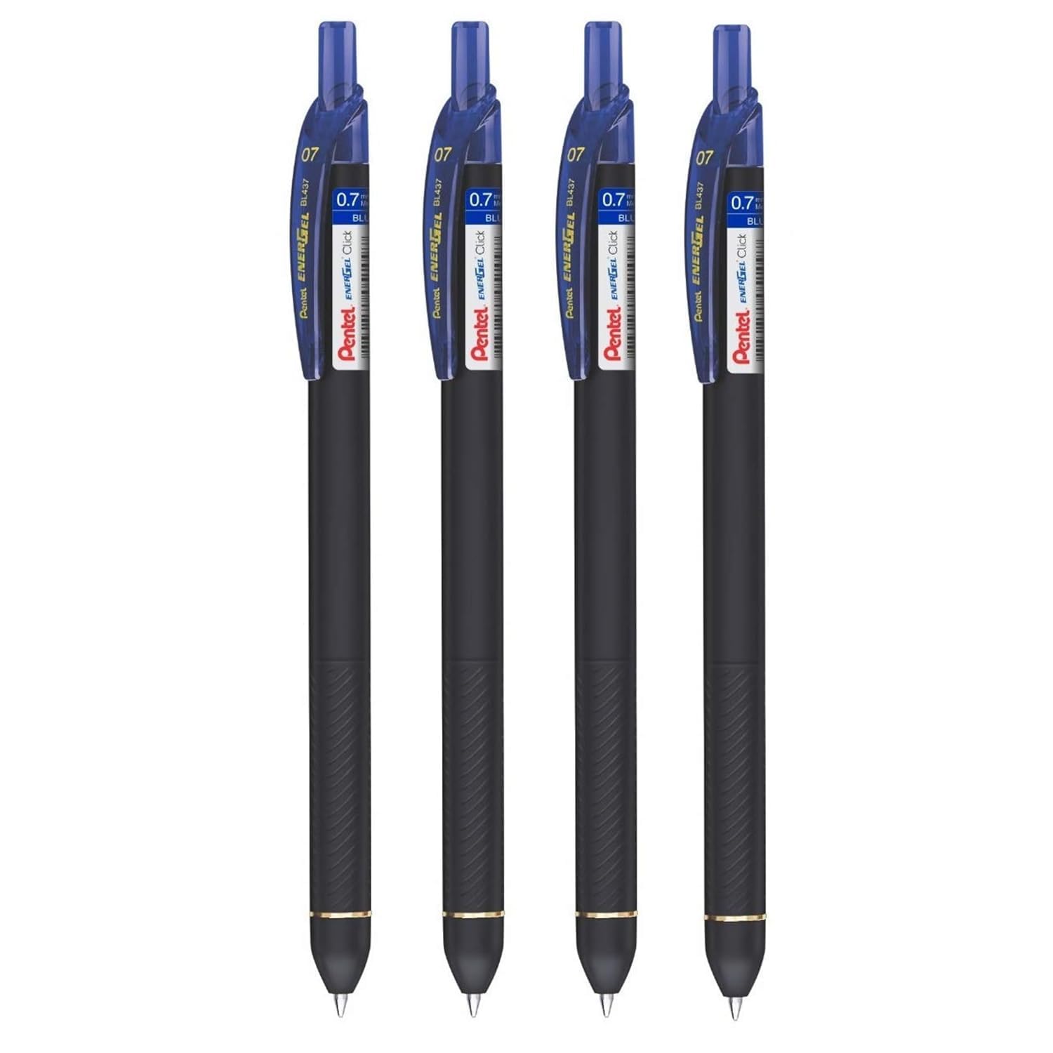 EnerGel 0.7mm Click Roller Gel Pen | Textured Grip With Retractable Mechanism | Quick Dry Ink For Smudge-Free Writing | Blue Ink, Pack of 4 Pens (BL437R)