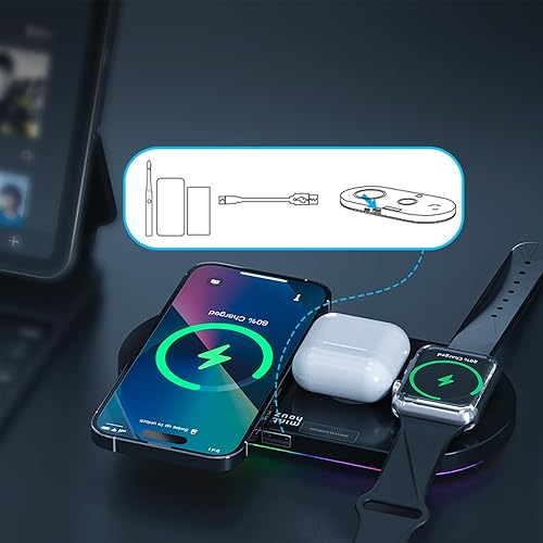 Miniatura 5 de Almohadilla de carga inalámbrica 4 en 1, estación de carga inalámbrica de 15 W sin adaptador para iPhone 14131211X8, almohadilla de carga