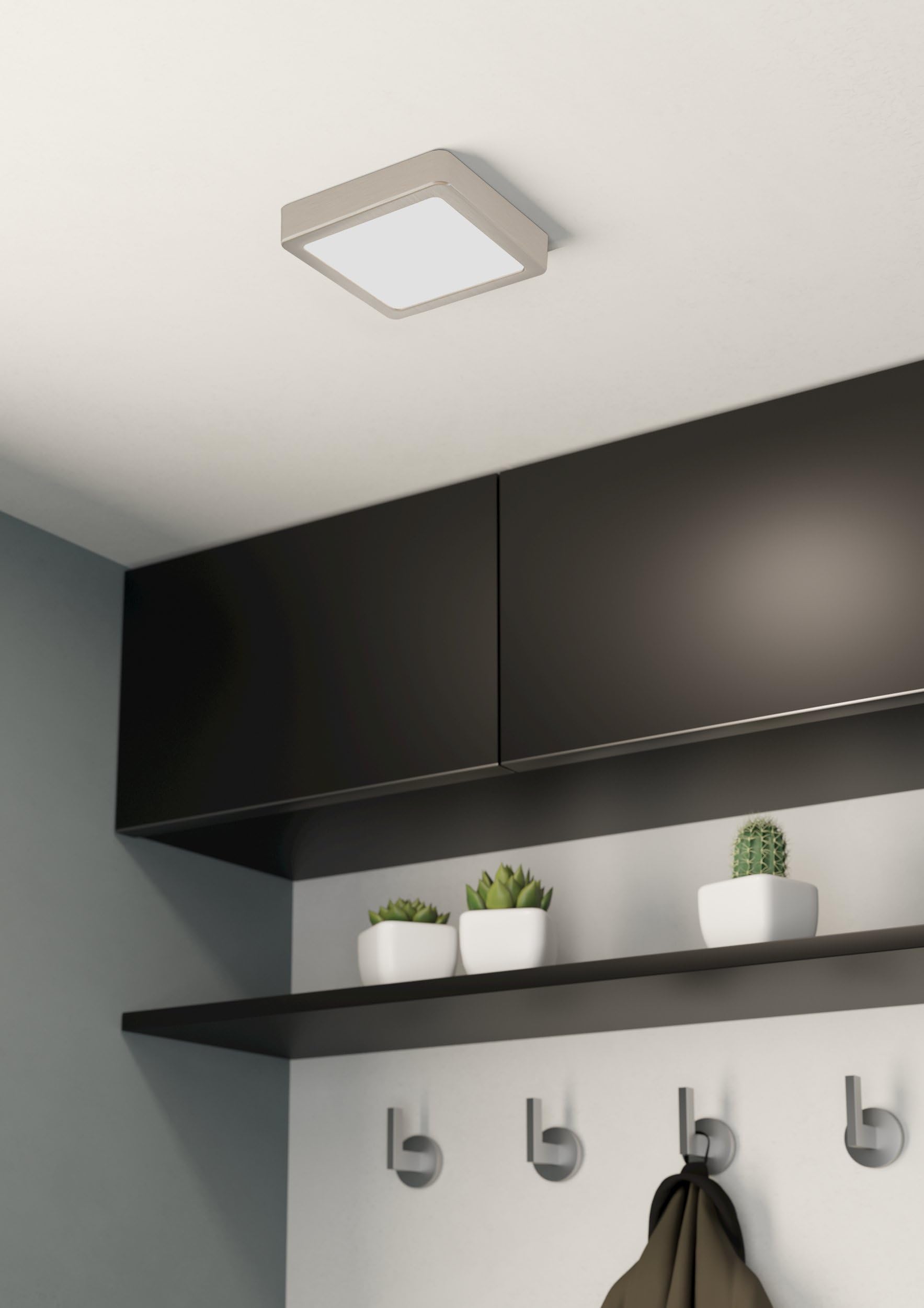 Eglo LED Lampada da soffitto Fueva 5, 16 cm, lampada da montare a soffitto a 1 fiamma in acciaio con diffusore in plastica, lampada da soffitto in nichel opaco, bianco, lampada LED luce calda