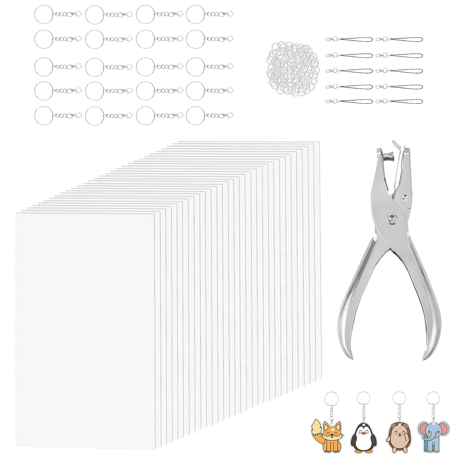 Kalttoy 161Pcs BOPS Shrink Paper Set for Keychains Includes Hole Puncher and Colorful Sheets Permanent Keychain Components