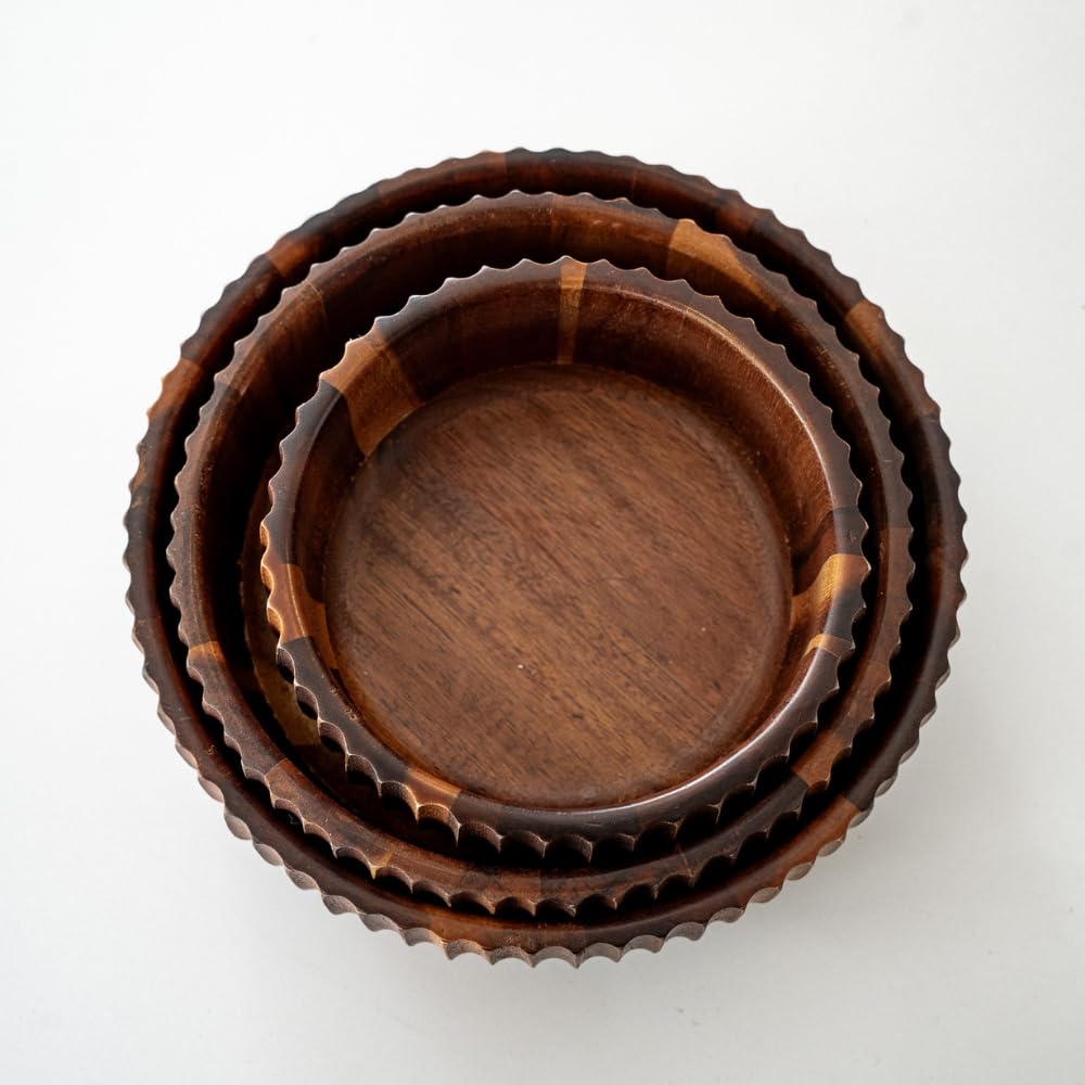 Zoha Akazienholz Schüssel Set 3teilig - Salatschüssel Holz groß, Holzschüssel für Salat und Servieren, Bowl und Schale aus Holz, natürliche Holzschalen Set für Essen