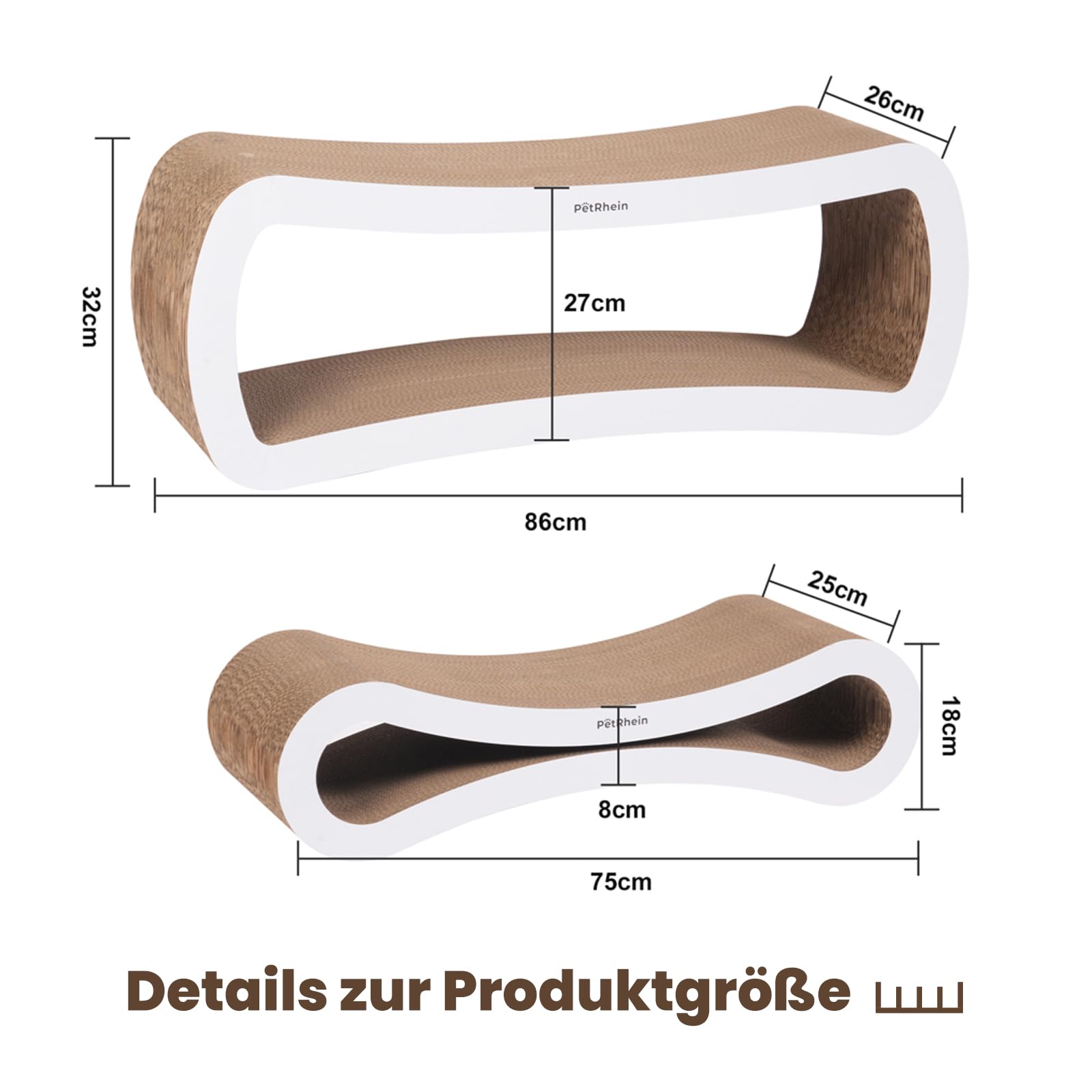 Ascent Paw Kratzbrett Katze XXL Set 86+75cm - Zwei-in-Eins Kratzpappe Wendbar Beidseitig, Hochverdichtete Wellpappe Groß, Kratzmöbel Katzenkratzbrett Weiß