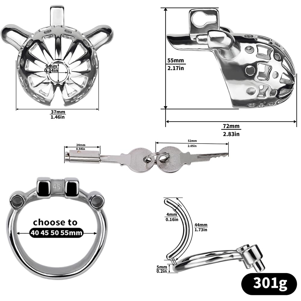 Edelstahl Peniskäfig mit PA-Ring Sexspielzeug für Männer Metall Atmungsaktiver Keuschheitskäfig mit Penisring Herren Penis Bondage Keuschheit SM Bondage CBT Extrem Sex Toys für Männer (45mm)
