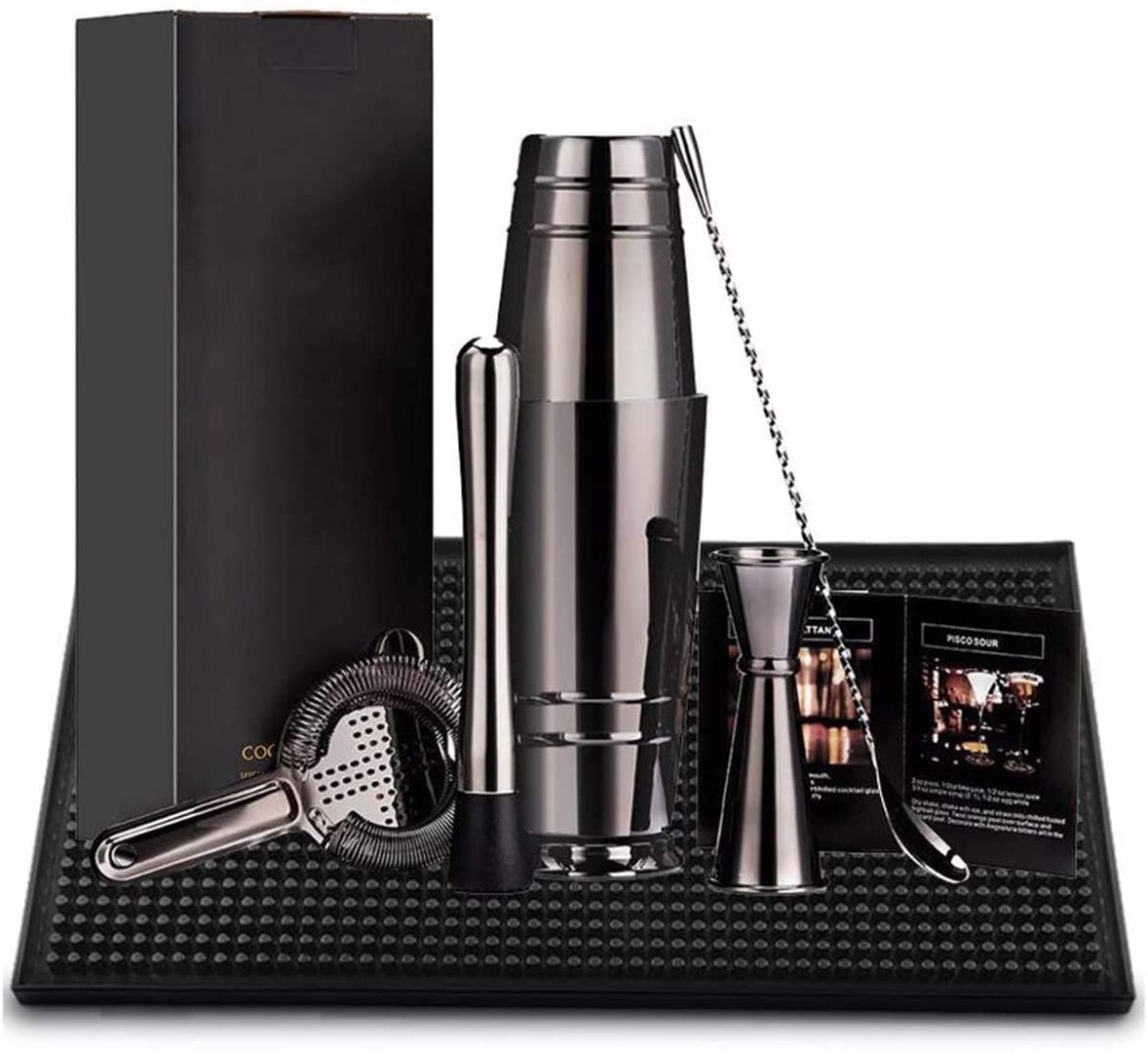 Coctelera de cóctel, Juego de coctelera de Acero Inoxidable de 5 Piezas, Juego de Bar de Barman Profesional, Juego de Bar para el hogar, Bares, Fiestas y Viajes, Negro