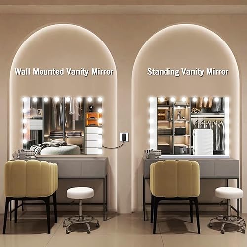 Miniatura 7 de THEKLA Hollywood - Espejo de tocador de maquillaje con luces de atenuación de 3 colores, 18 bombillas de 24 x 32 pulgadas, espejo grande iluminado