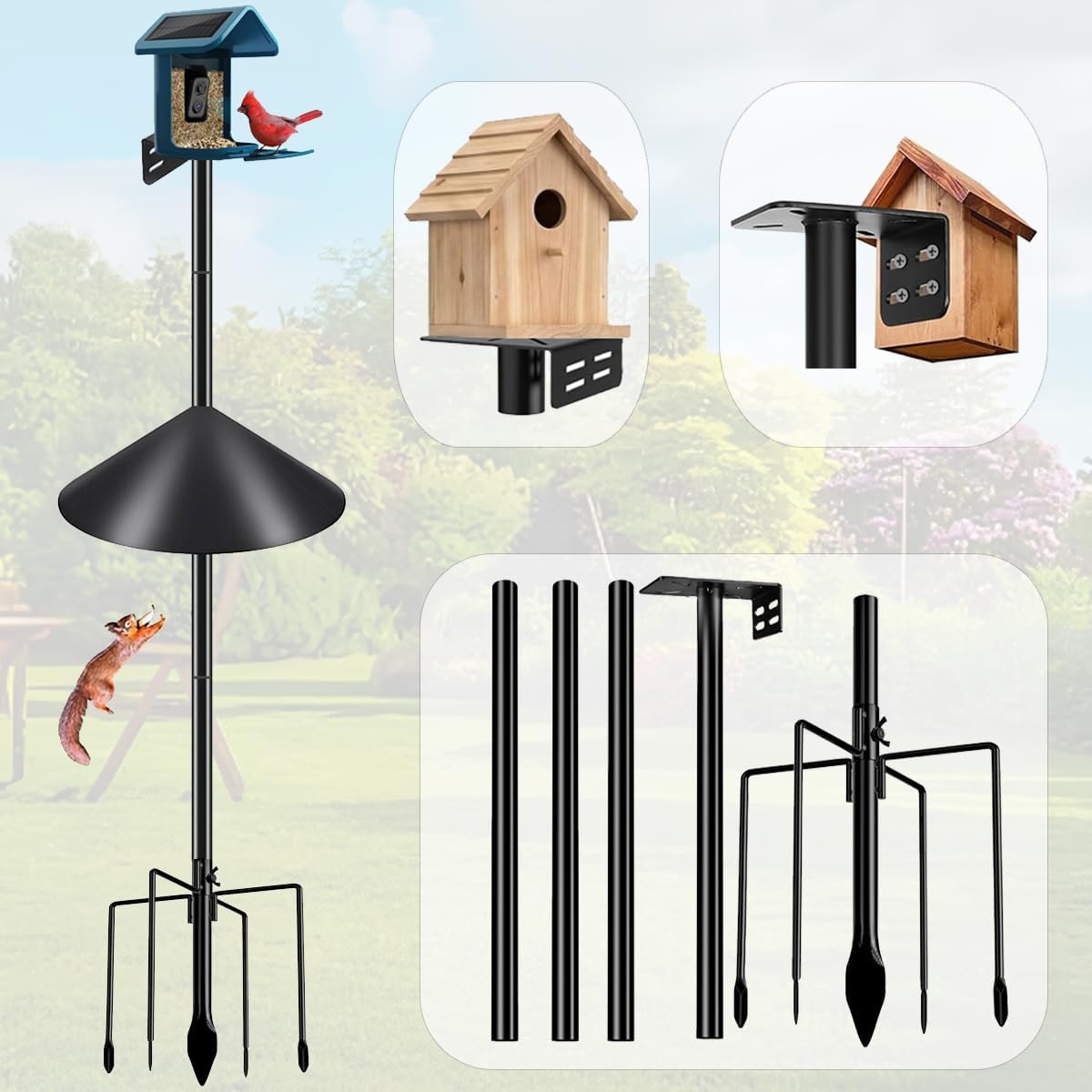 82" Smart Bird Feeder Pole Stand with Proof Squirrel Baffle