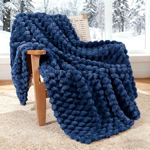 Whale Flotilla Throw Blanket for Sofa with Expanded 3D-Jacquard Pattern, 130x150 CM Fuzzy Soft Cozy Exquisite Blankets or All Season, Warm and Fluffy, Navy Blue