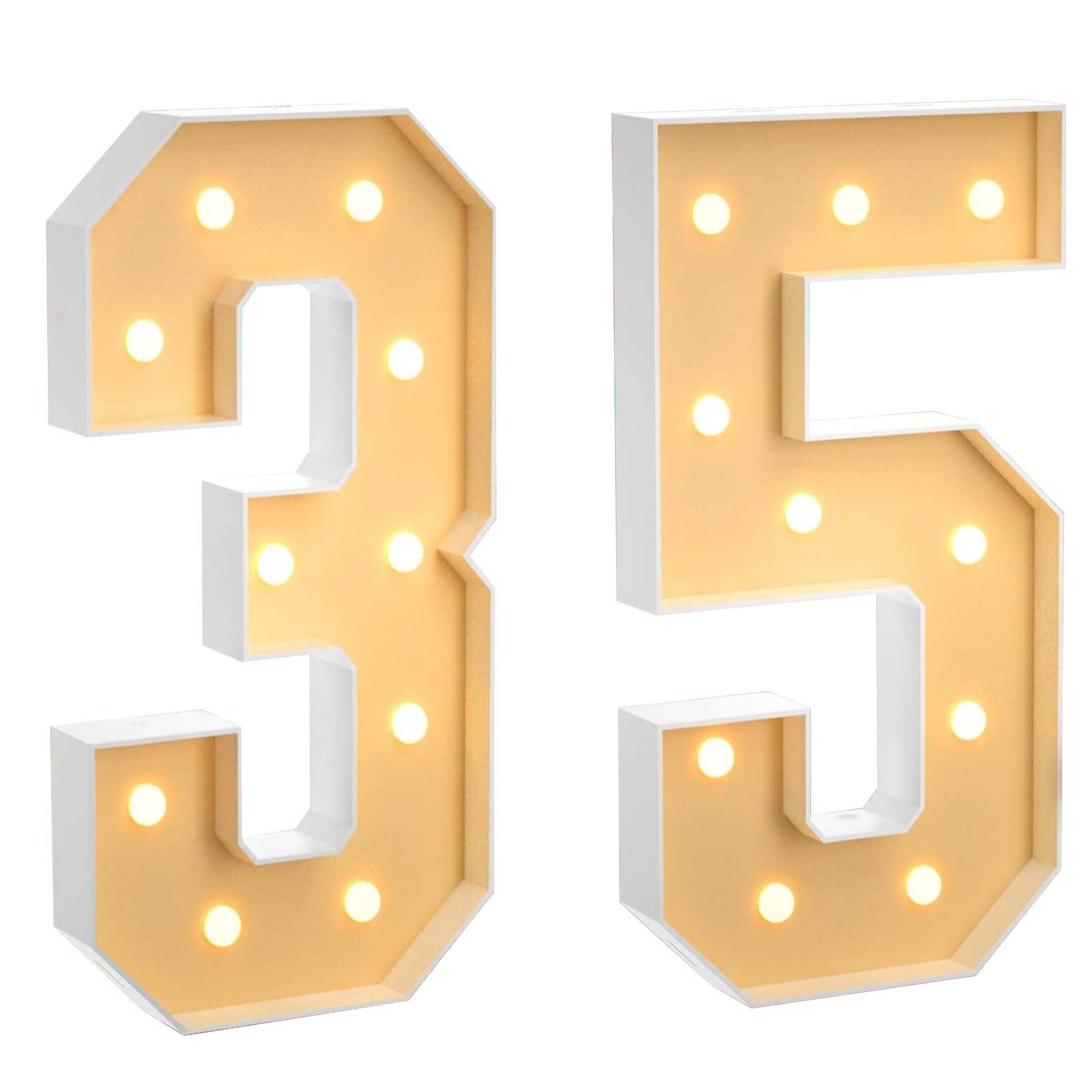 100 cm, grande numero 35, con numeri a LED grandi, decorazione a mosaico, luce bianca calda, per casa, feste, compleanni, matrimoni, compleanni e Natale