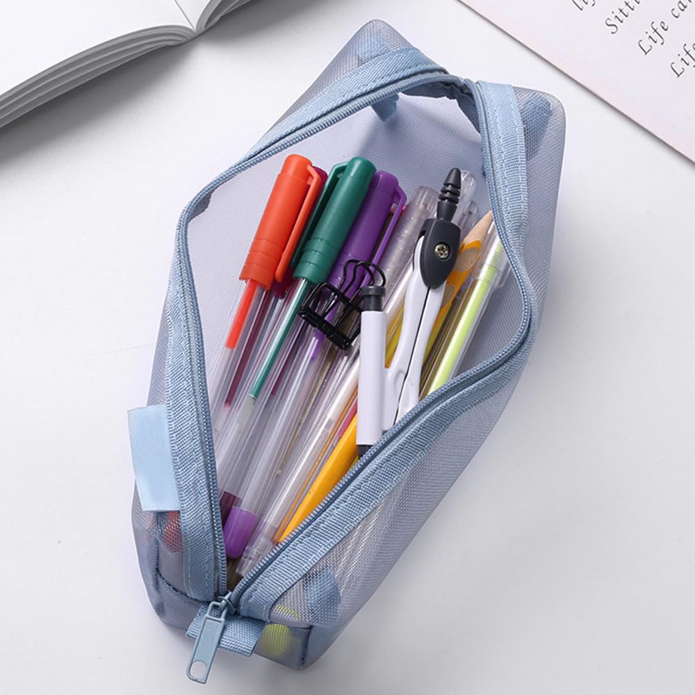 Finyoffiy 3pcs Portable Pencil Case,Zippered Mesh Storage Bag - Image 3