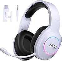 Vista 1 de AOC Auriculares inalámbricos para juegos compatibles con PS5/4, PC, USB-C y Bluetooth 5.4 y 2.4GHz, auriculares para juegos con micrófono de Blanco