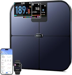 Smart Scale with BMI, Body Fat, Muscle Mass, Digital Scale for Body Weight, 25 Composition Metrics, Large Color Display, Accurate Bathroom Weight Scale with Heart Rate, 400 lbs (Black)