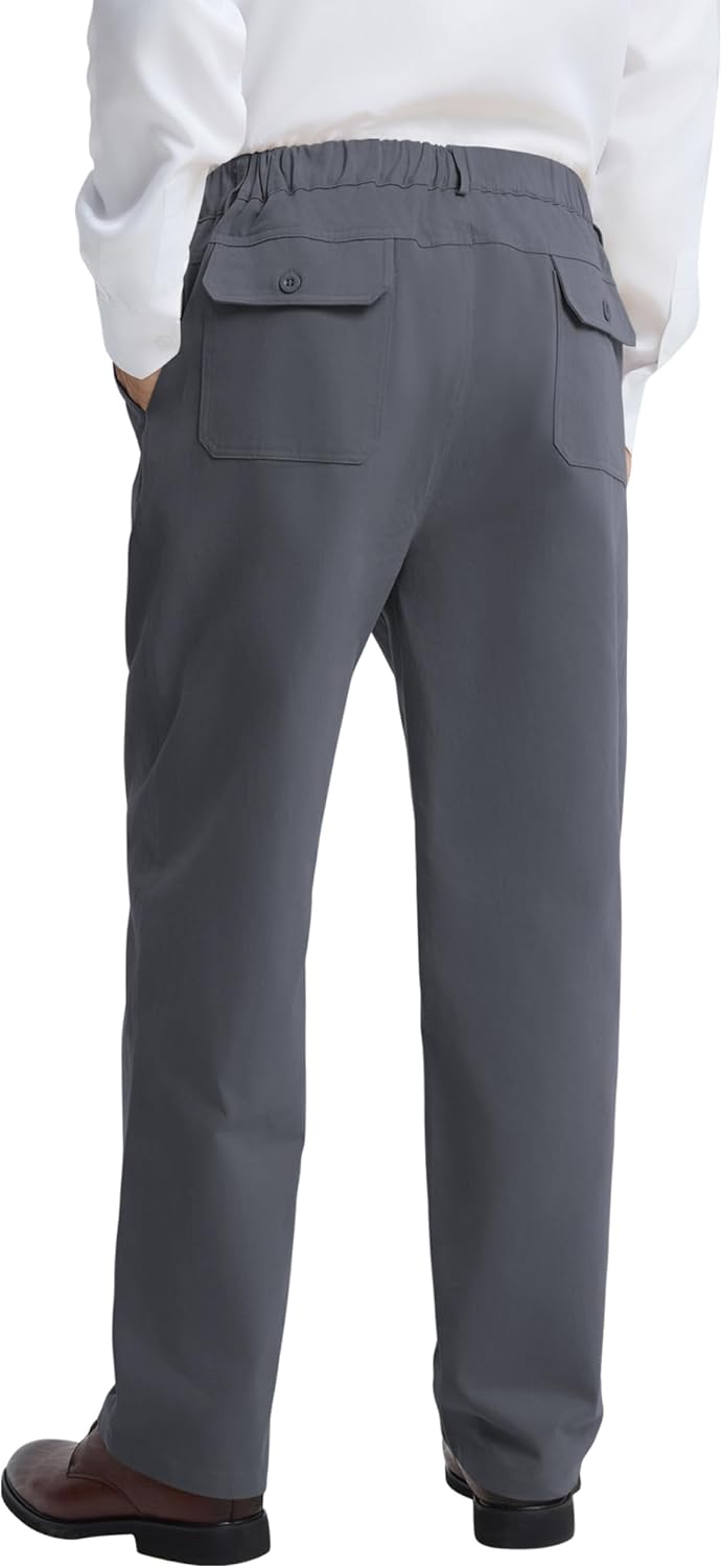 LETAOTAO Mens Elastic Waist Pants - Relaxed Fit Stretch Waistband Pull On Cotton Twill Casual Pants for Seniors - Image 3