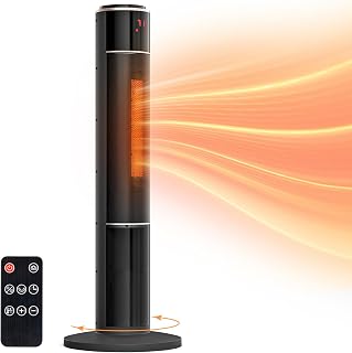ROVSUN 33'' Digital Tower Space Heater with Remote Control, Oscillation, 3D Realistic Flame Effect, with Adjustable Heat Settings, Overheating & Tip-Over Safety Protection for Room Indoor Use