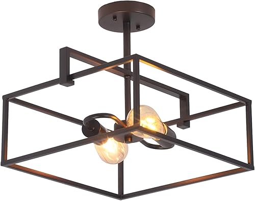 Miniatura 5 de Chloe Lighting NOLAN Farmhouse - Colgante cuadrado de techo semiempotrado con 2 unidades, color negro claro, 14.25 pulgadas de ancho