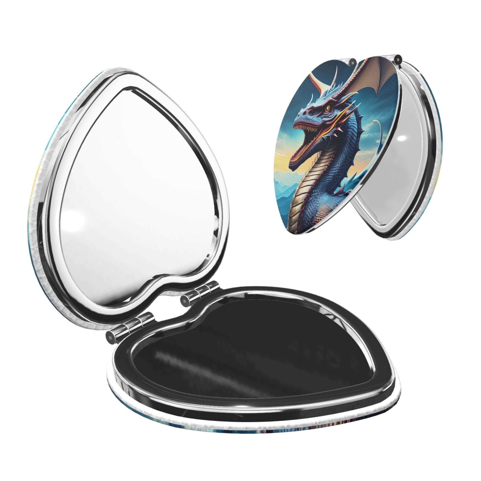 DWVTSLH Roaring Dragon Compact Mirror for Purse, Double-Sided 2X/1X Magnifying Mirror for Women Men, Travel Makeup Mirror for Handbag, Handheld Vanity Mirror for Gift